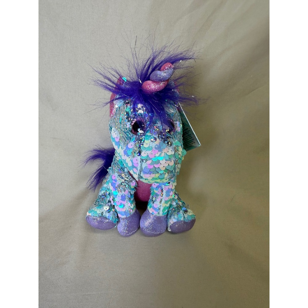 Bling! Sequin Unicorn Plush Toy Iridescent Blue Purple Mane 7 Inch NWT